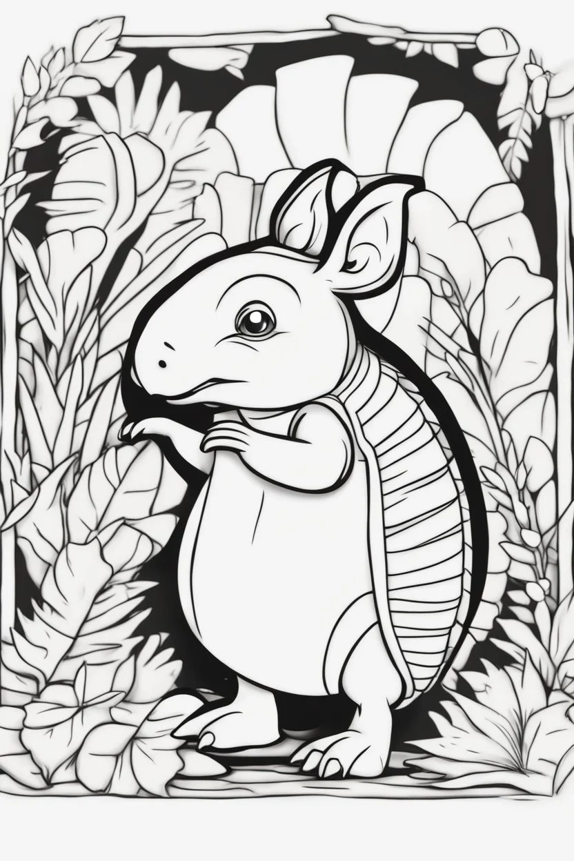 Outline art for cute coloring pages with armadillo full body, white background, sketch style, only use outline, clean line art, no shadows and clear and well outlined.