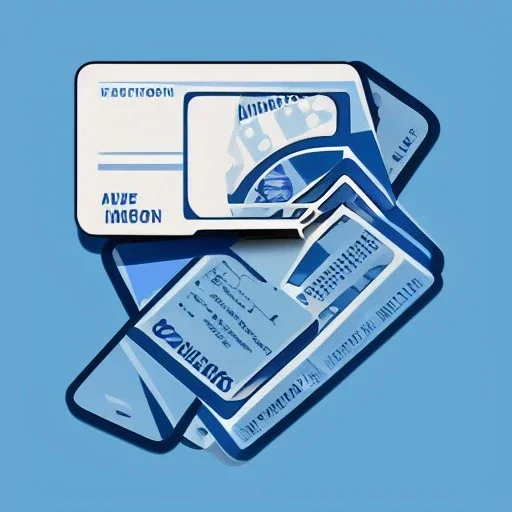 full view of a flattened vector image icon of an identification card, blue color palette, transparent background.