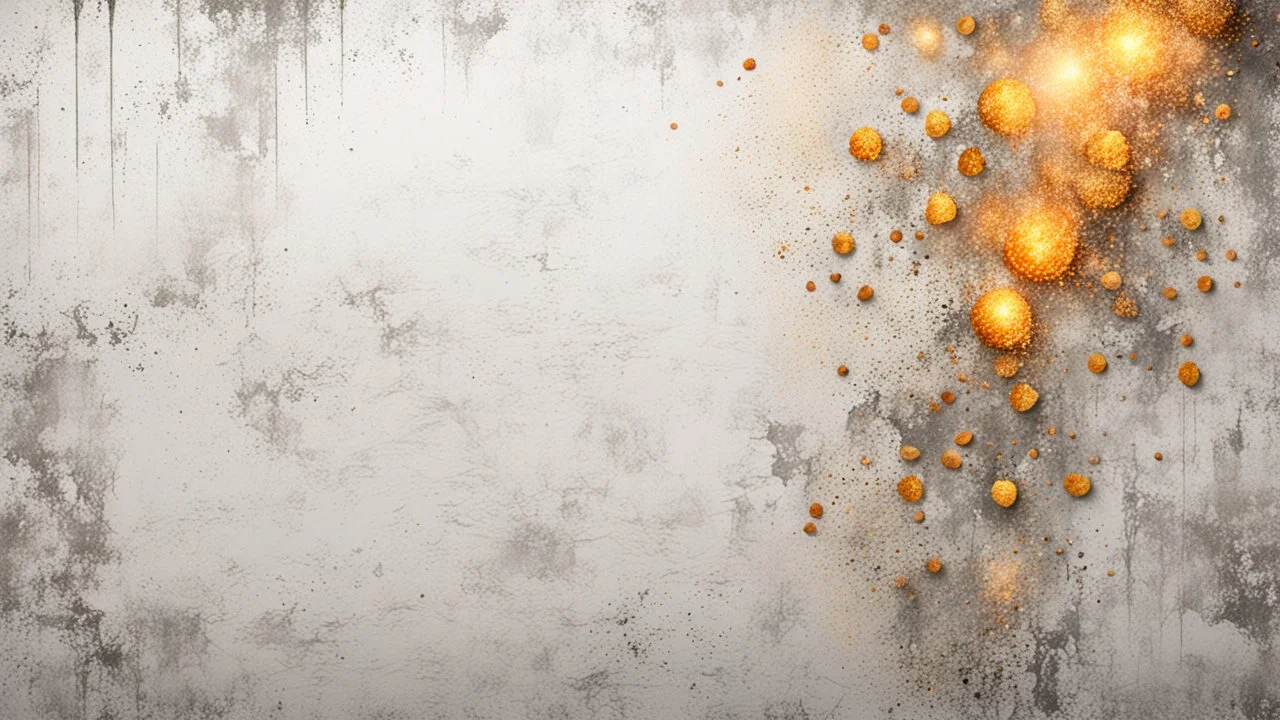 Hyper Realistic Light-Grey Grungy-Texture With Glowing-Golden Embers on Grungy Retro-Jet-White-Wall-Background.