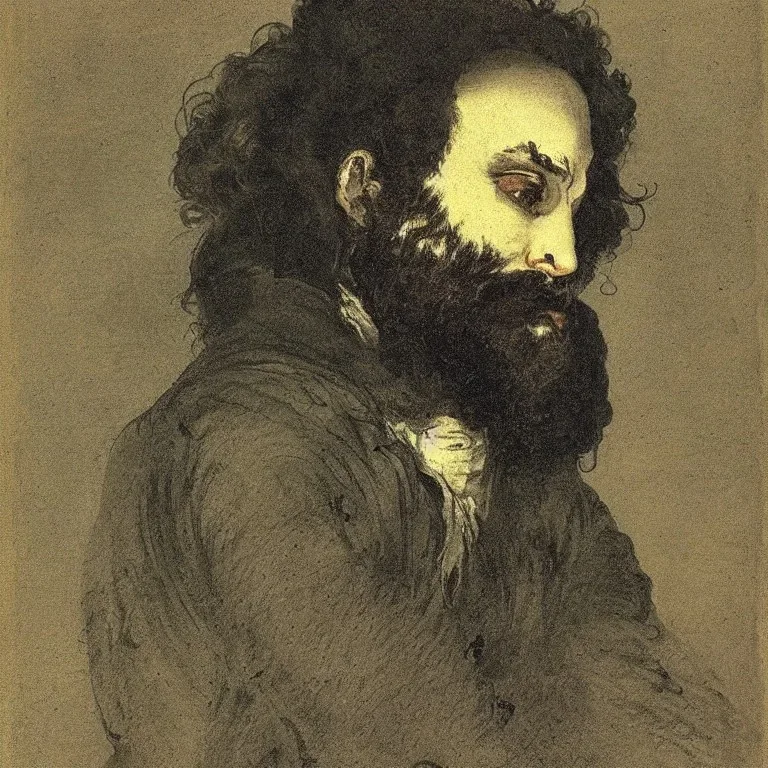 portrait of a depressed bearded man by goya