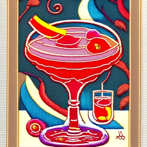 Flamboyant cocktail party by artist "André Lhote",Embossed Embroidery by artist "Osamu Tezuka"