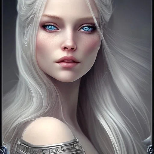 ice queen blue eyes long blond hair smiling face in elden ring realistic