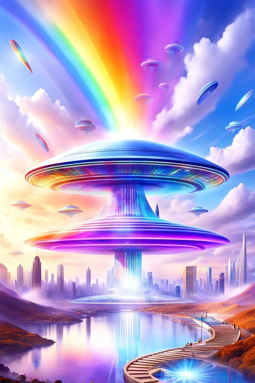 Ufo rainbow, futuriste ultra moderne,stairway to heaven,crystal very beautiful city