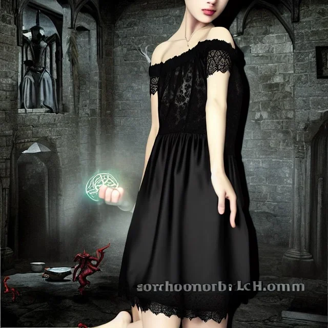 Realistic photo short hair boyish boylike (boyish face) beautiful cleavage lace neckline (short mens haircut) amulets of evil forces on neck (thin waist) (wide hips) lacy nightgown (girlish room of black magic) (symbols of black magic and evil force on the walls) (learns to be an evil sorceress)