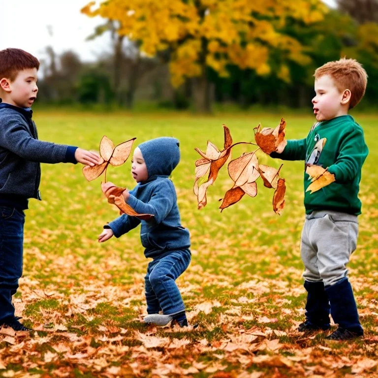 boy and girl catching leaves