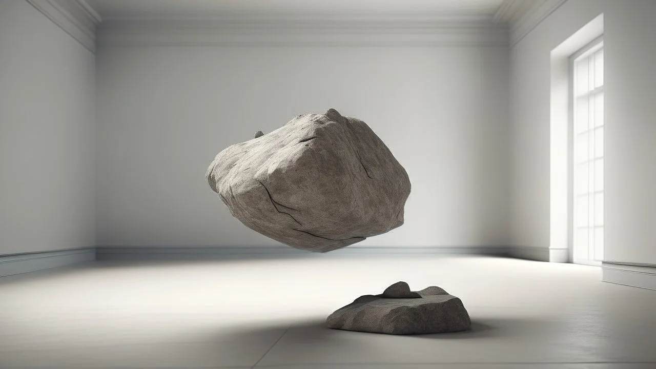 A flying rock in an empty room.