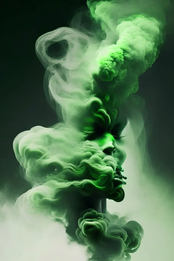 green smoke in a shape of a person cloud air elemental humanoid