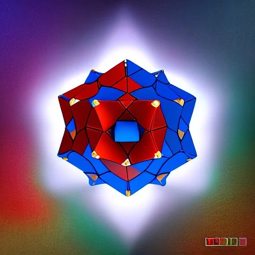 a blue metallic 4d cube inside a 4d red rotating cube in a four dimension environment