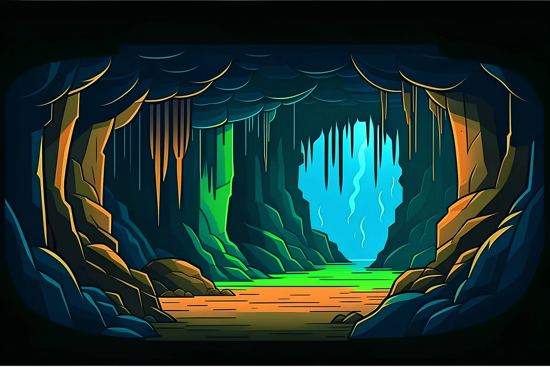 Cave ,platformer, vector art , game art, enhanced, detailed, wide view