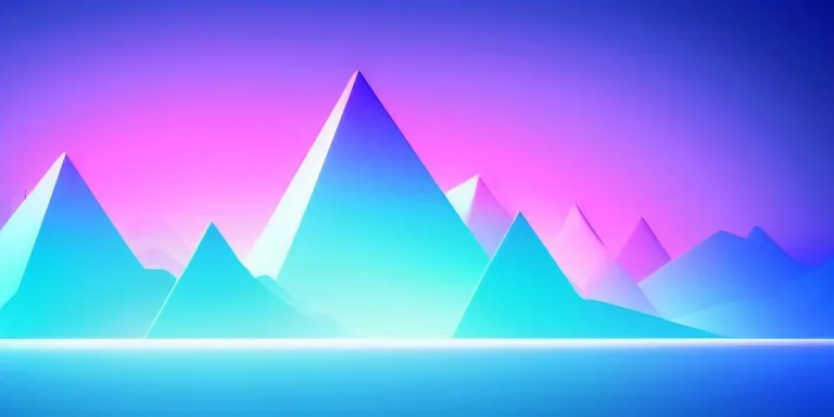 3d rendering. Abstract futuristic neon background. Fantastic landscape with glowing geometric triangular frame and mountains