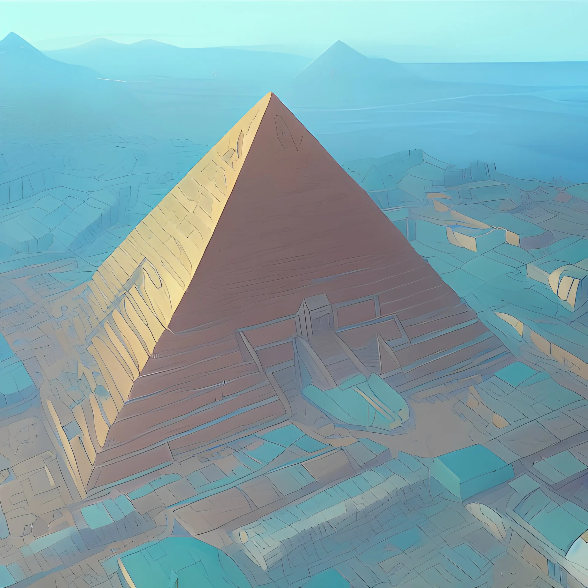 a giza pyramid inking comic art bird-eye view