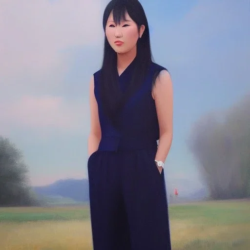 Full body portrait, painting, medium shot lady Style of Yu Maeda