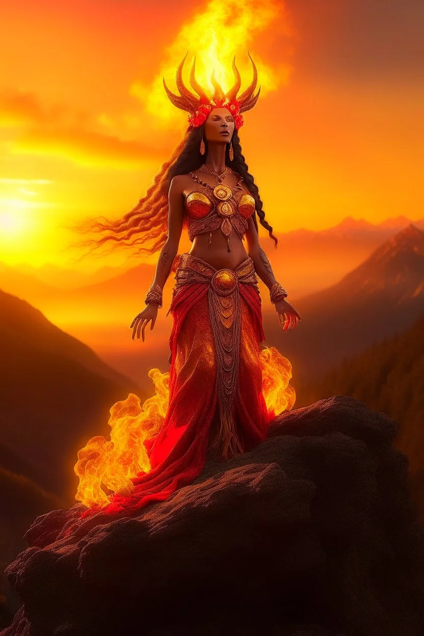 a fire spirit goddess on a mountain