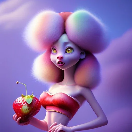 pixar style,realistic painting of a beautiful girl and a jar jam marmelade,volumetric blue clouds,pink sky environment and flying strawberries in background, volumetric lighting,dramatic lighting, detailed digital painting, extreme dense and fine fur, anime, ornate, colour-washed colors, elegant, small minutiae, tiny features, particulars, centered, smooth, sharp focus, renderman gofur render, 8k, uhd, detailed eyes, realistic shaded volumetric lighting,caustics,backligh