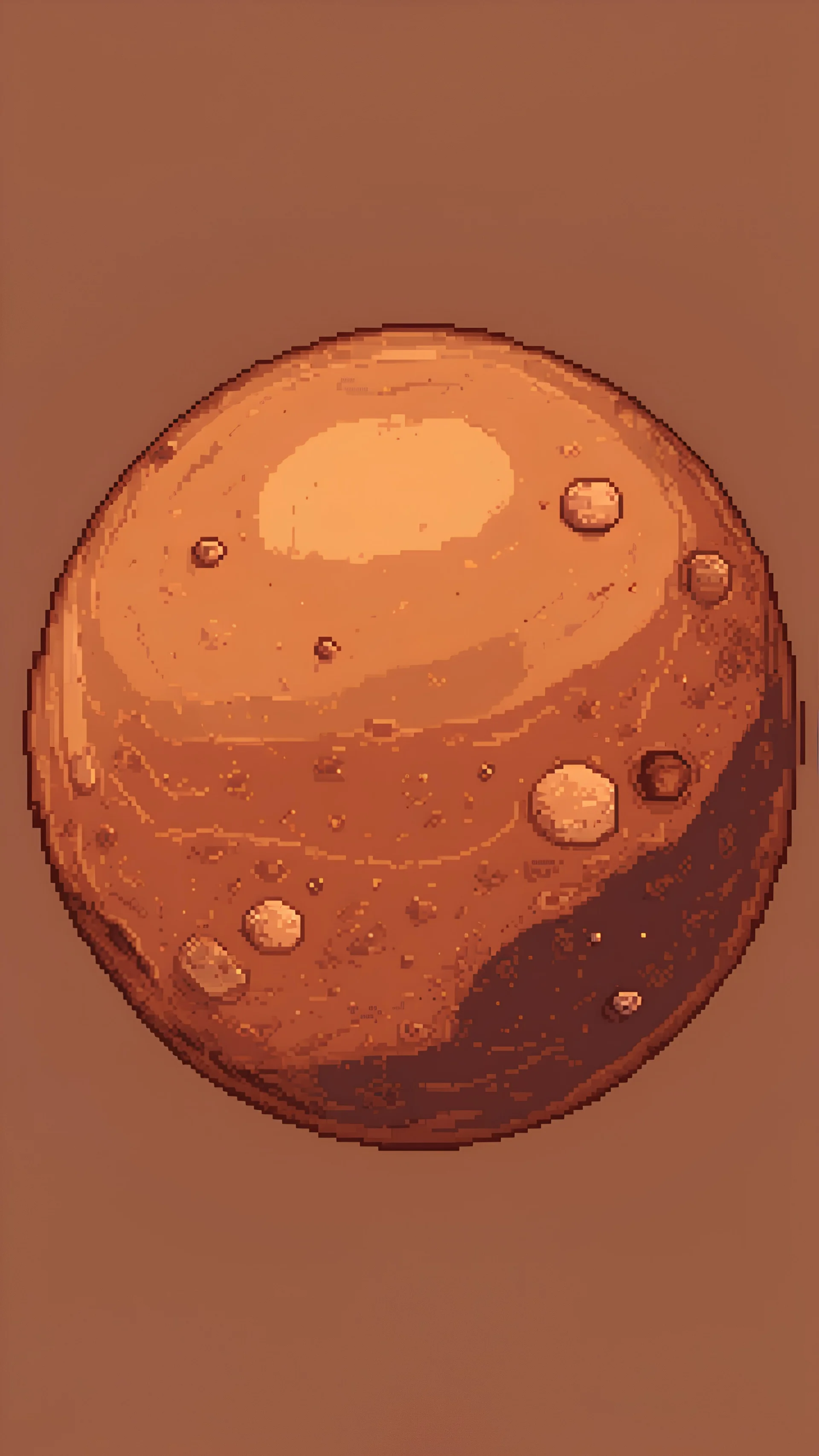 a minimalist cartoon mars planet for a top down view, 2D, asset shooter, video game , pixel art, transparent background