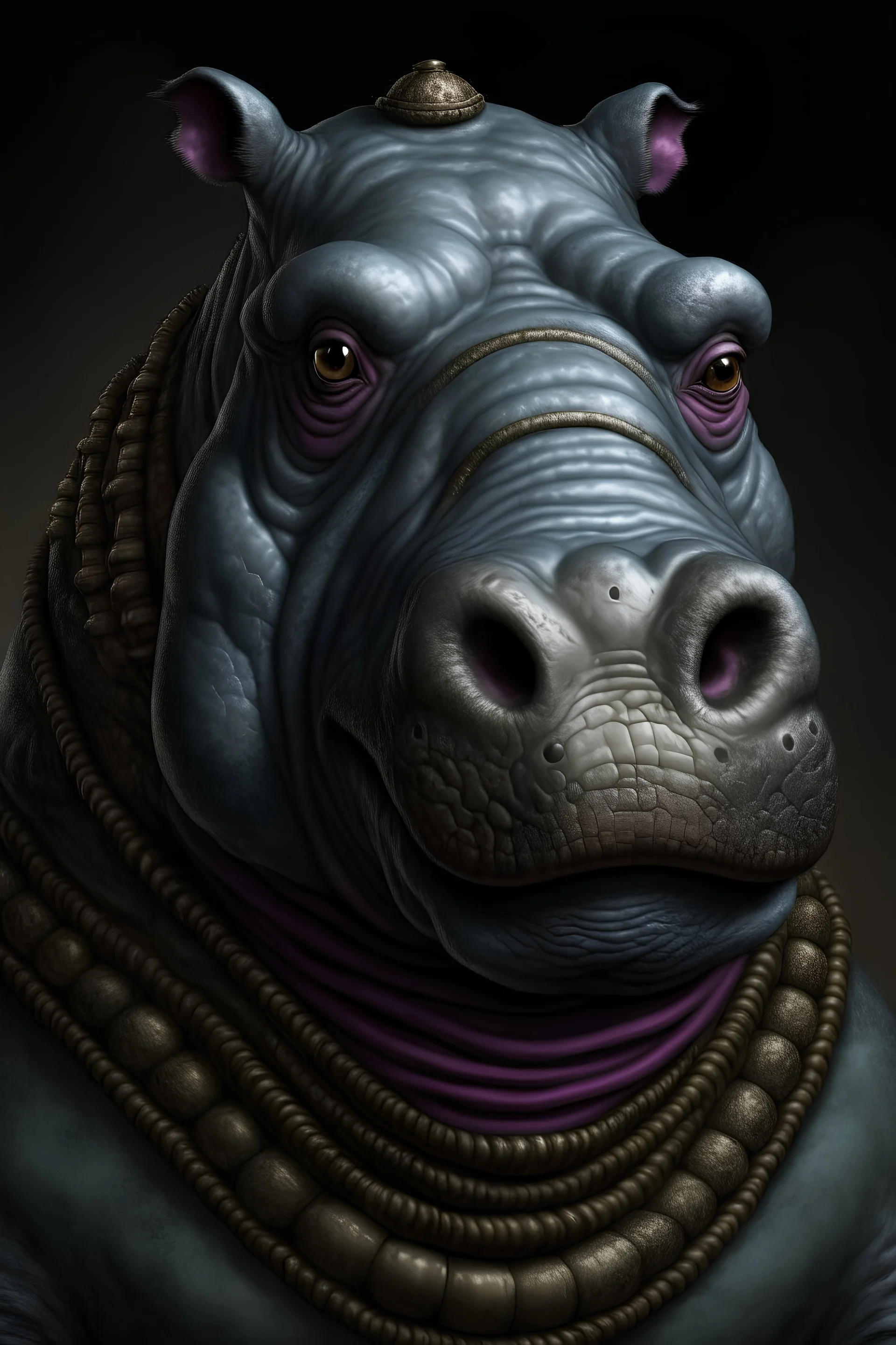 Portrait of a Hippo Rogue for dnd blue gray skin