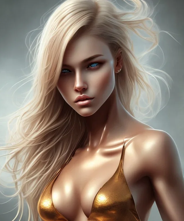 beautiful fitness girl, golden hair, light brown eyes, hyper realistic details