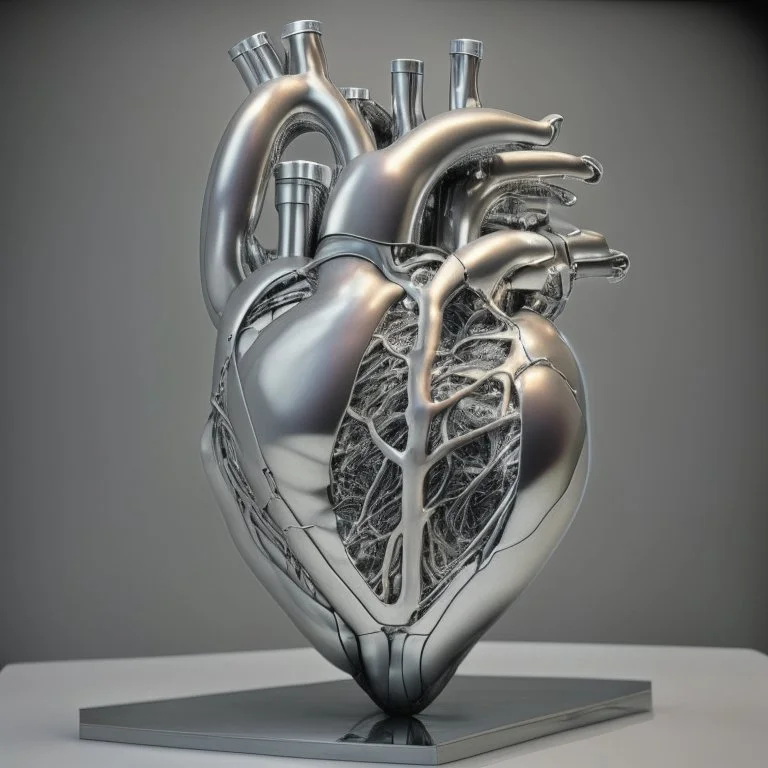 stainless steel sculpture of human flesh-like heart formed by human bodies