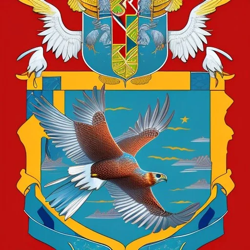 coat of arms of a coastal city with a kestrel, very detailed