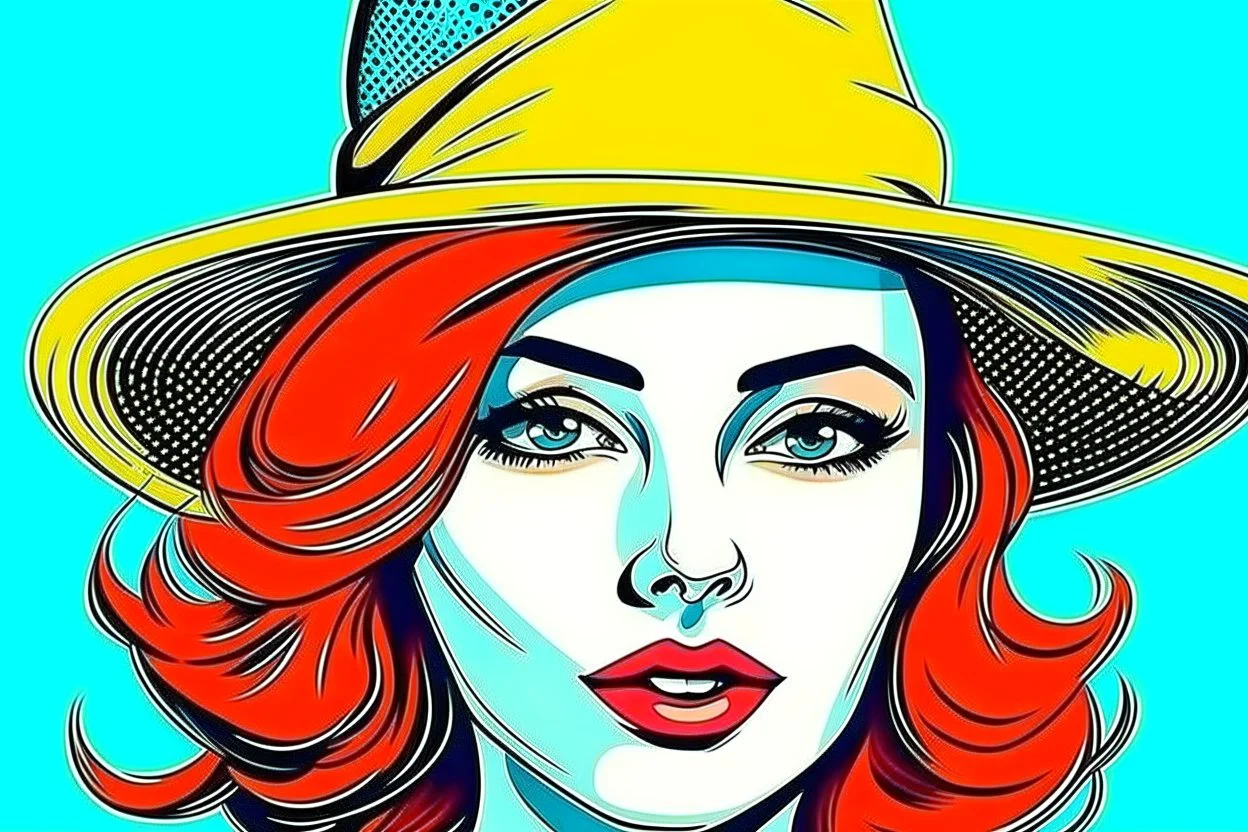 beautiful woman in hat in pop art style