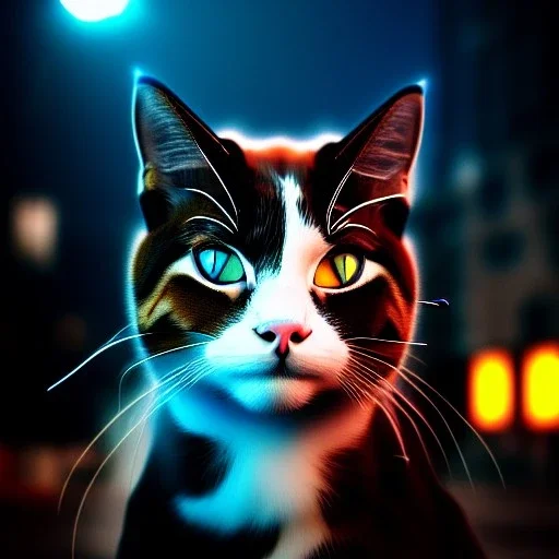 portrait,beautiful CAT robot, post-apocalyptic in a cyberpunk city, realistic, intriacte detail, sci-fi fantasy style, volumetric lighting, particles, highly detailed ,cinamatic , deep colours,8k, by Caravaggio