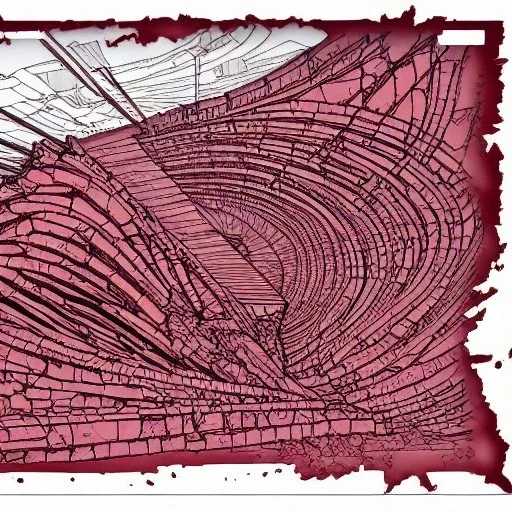  line Art coloured, destroyed, post apocalyptic, darkred tones,