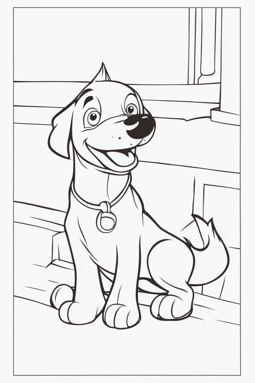 blank colouring book, white background, simple picture for toddlers, dog with one tail, disney and pixar style