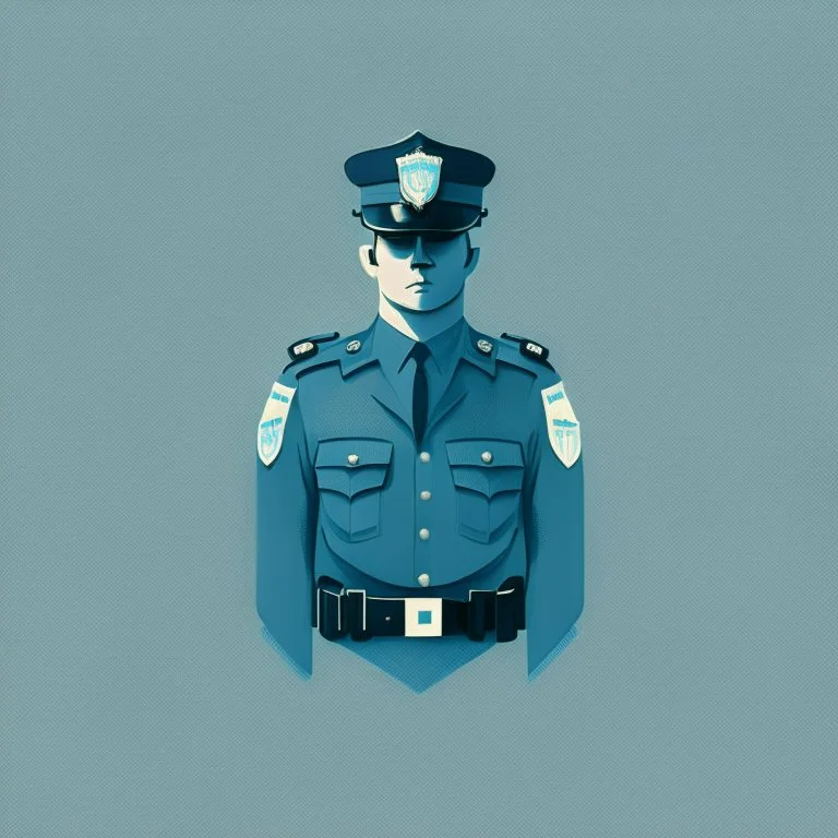 A minimalist design of a policeman in uniform with a badge on his chest.