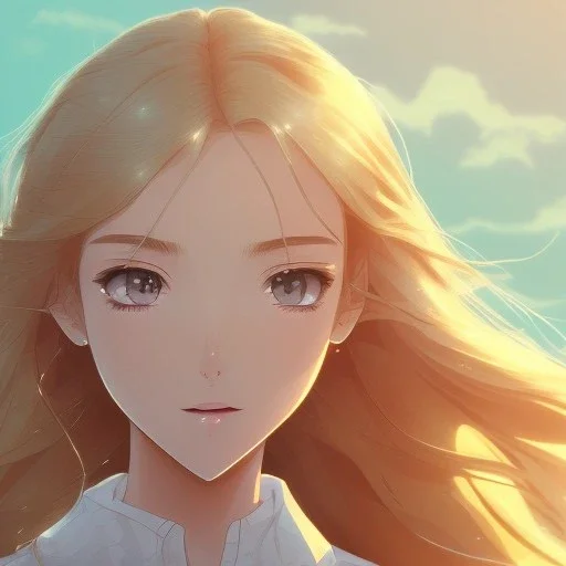 Anime art,anime key visual of elegant young female,long blonde hair and large eyes,finely detailed perfect face,laying down in the grass at sunset,golden hour sunset lighting,background blur bokeh!!,trending on pixiv fanbox,studio ghibli,extremely high quality artwork