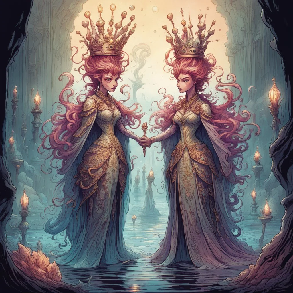 mythical anthropomorphic brine shrimp dressed as kings and Queens, fantastical art, by Lauren Faust and Dan Mumford, concept art, dramatic, color ink illustration