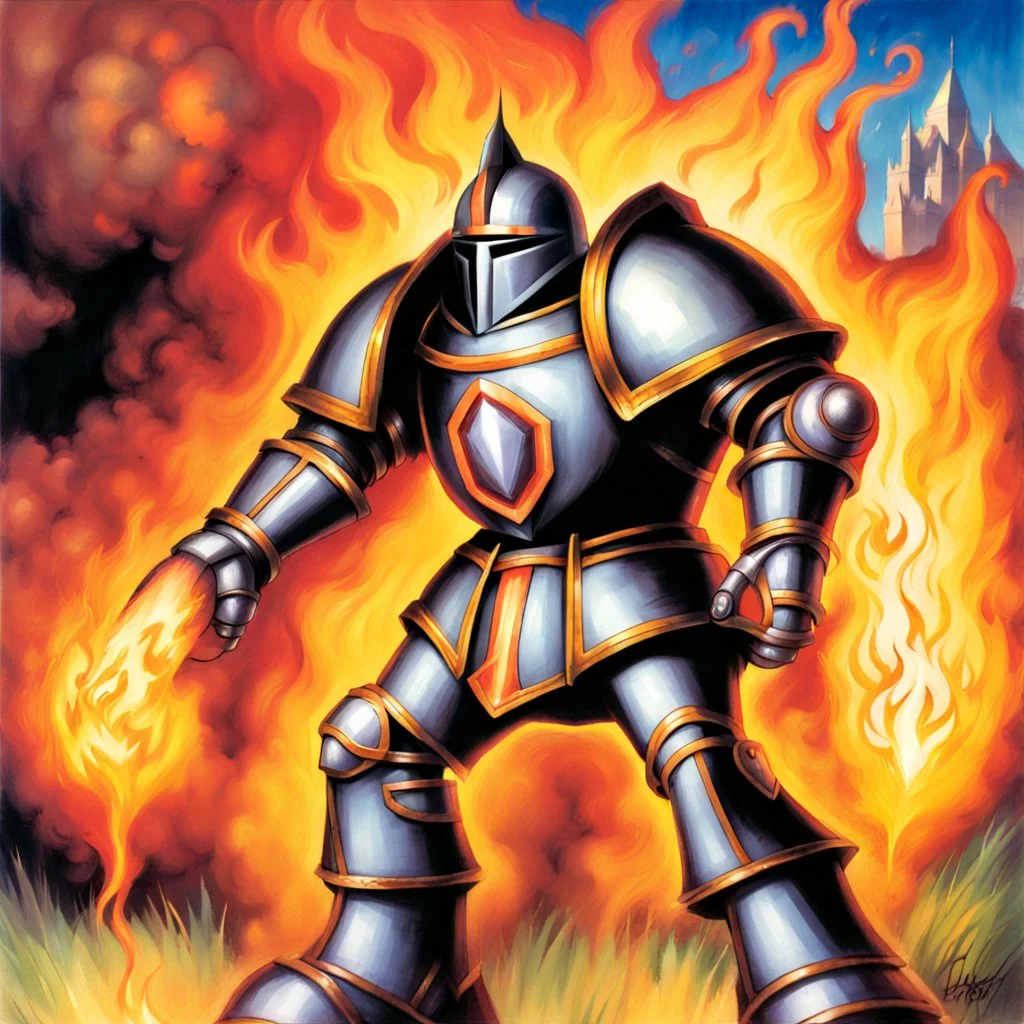 fantasy 90's tcg art of a flame knight