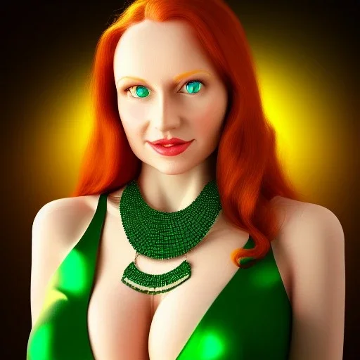 fullbody portrait of beautiful young busty atletic amazon Redhead woman with big green eyes with big emeralds necklace by Anthony Devas 8k