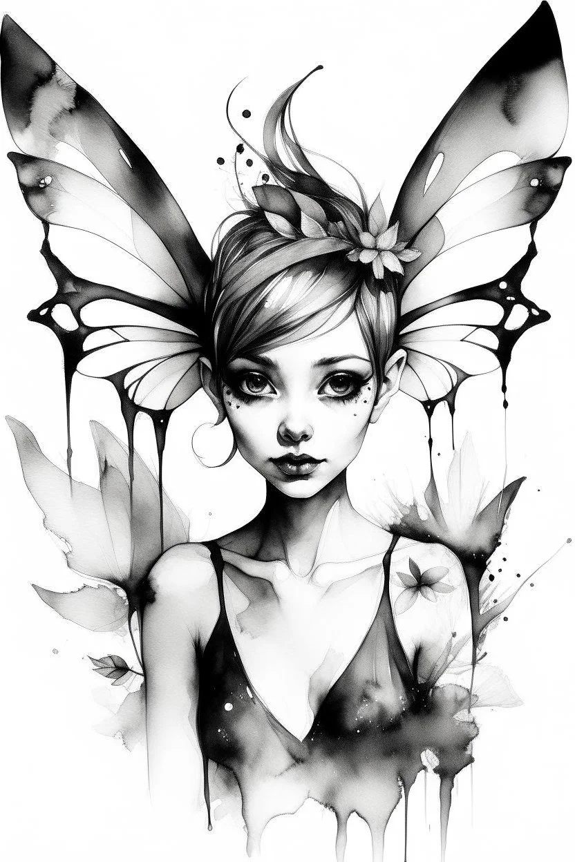 Watercolor black and white magic pixie