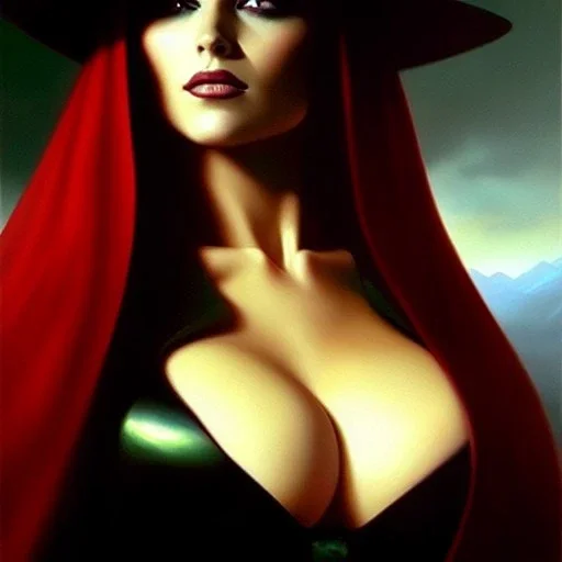 portrait of beautiful busty Rogue painting by azpiri,Brom, oil on canvas, cinematic composition, extreme detail,fit full head inside picture