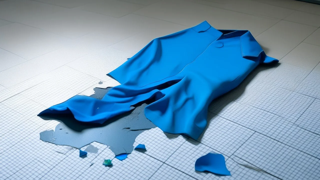 a torn blue piece of clothing on the floor of the bank