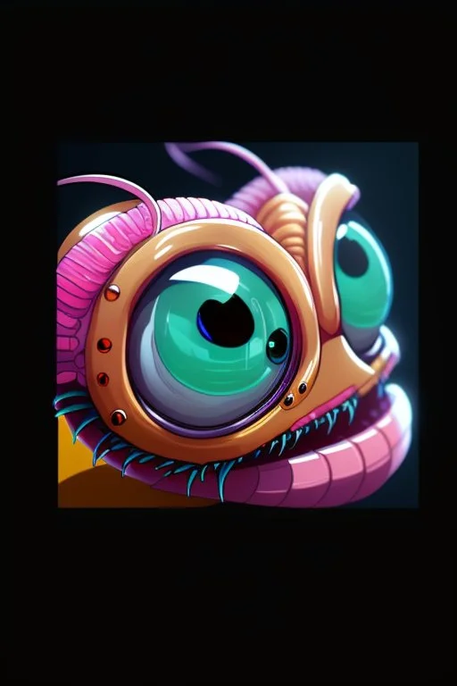 Close-up Portrait of a cool animation cyborg worm, adorable, cute, witty, looking bored,striking and one of a kind, 2d