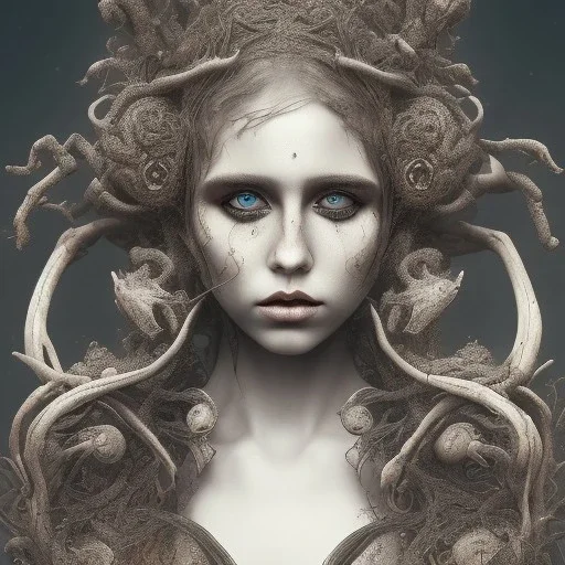 singer Danish MØ, intricate detail , rusty metal, Dryad, sidhe, ominous, portrait,high lighting,