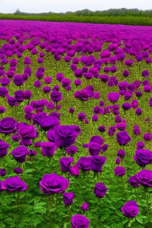 a field of big purple roses