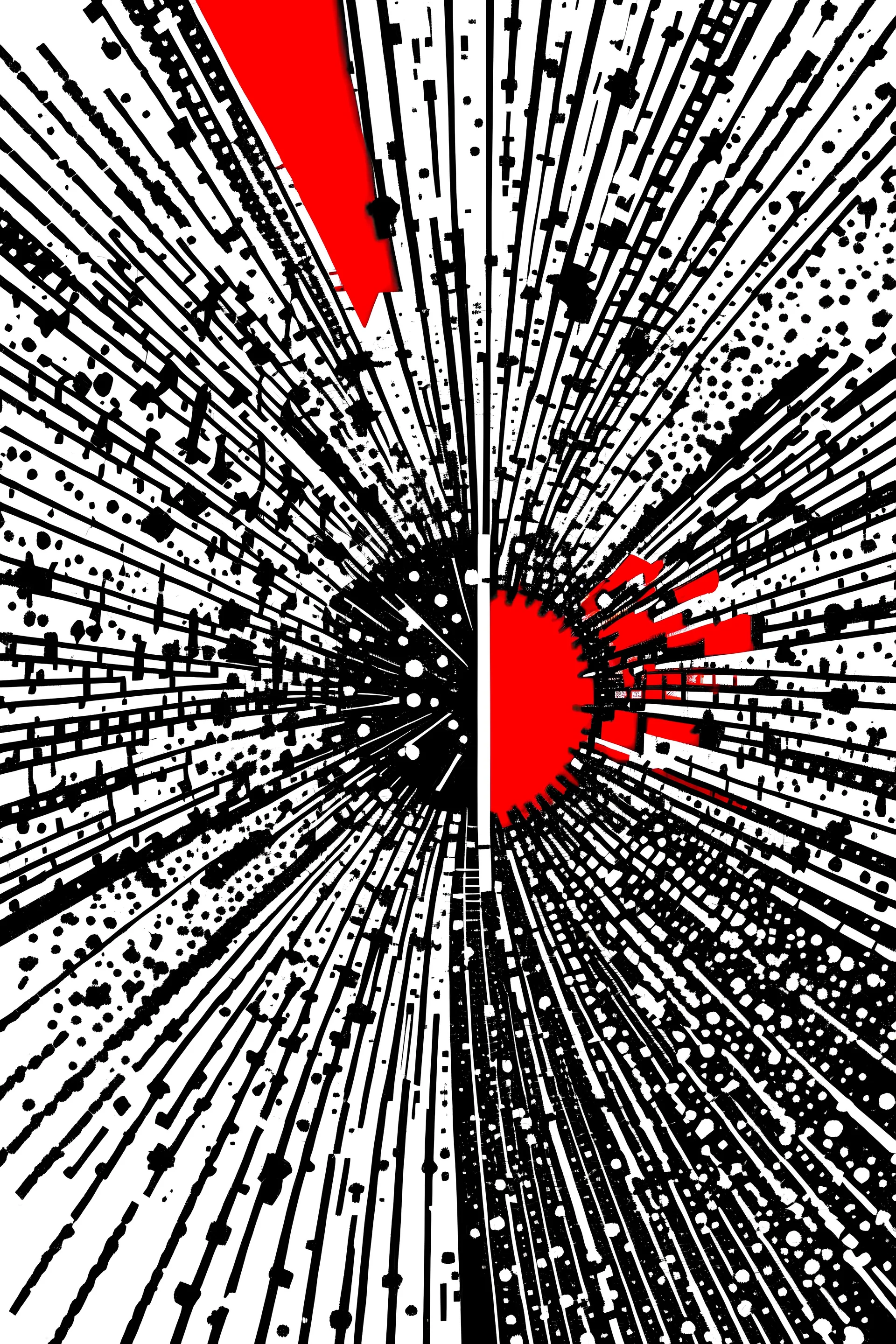 Explosion and way and square and black and white lines and blood and gun style jackson pollok