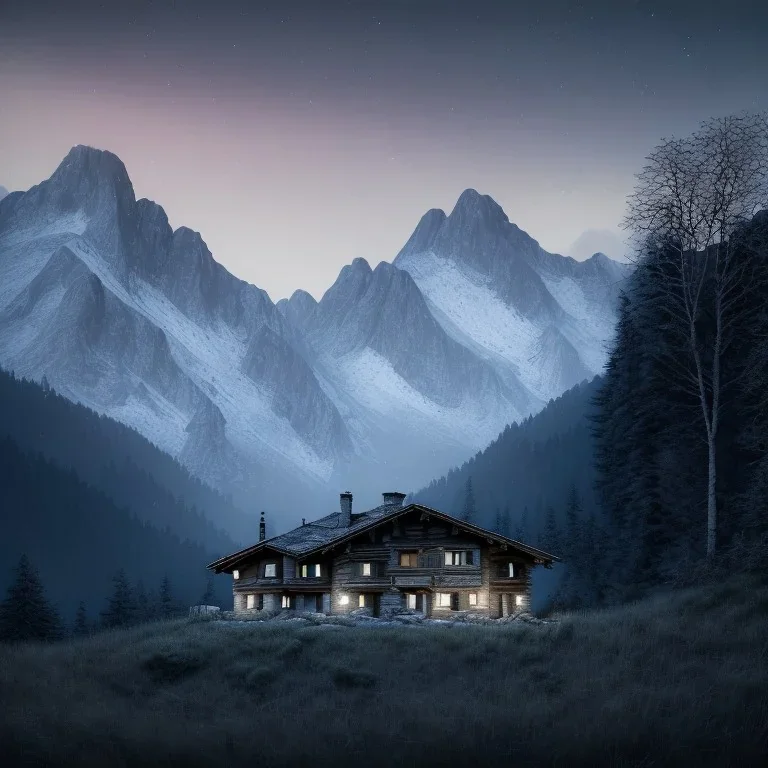 Murder mystery, sense of fear, mountain hut in the background, Alps, night sky, 8k, HD, cinematography, photorealistic, Cinematic, Color Grading, Ultra-Wide Angle, Depth of Field, hyper-detailed, beautifully color-coded, insane details, intricate details, beautifully color graded, Cinematic, Color Grading, Editorial Photography, Depth of Field, DOF, Tilt Blur, White Balance, 32k, Super-Resolution, Megapixel, ProPhoto RGB, VR, Halfrear Lighting, Backlight, Natural Lighting, Incandes