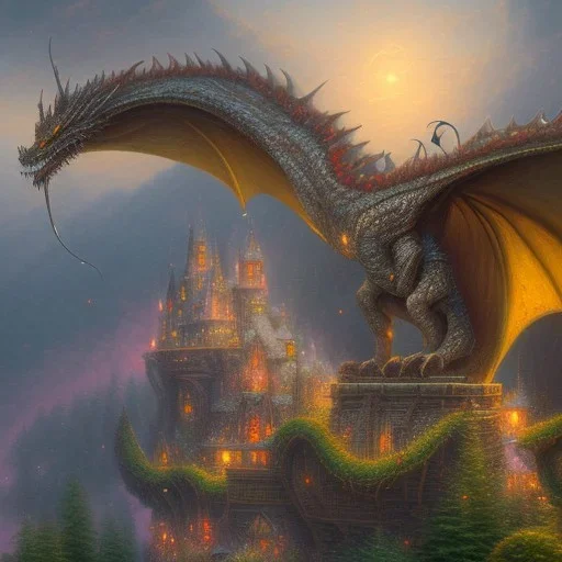 8k, giant dragon by Thomas Kinkade, high detail