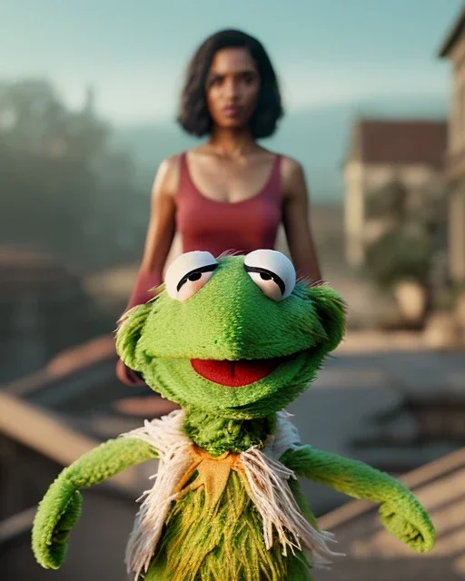 Realistic image, hybrid sexy woman with muppet Sesame Street head, portrait, concept art, smooth, unreal engine 5, god lights, ray tracing, RTX, lumen lighting, ultra detail, volumetric lighting, 3d, finely drawn, high definition, 4k.