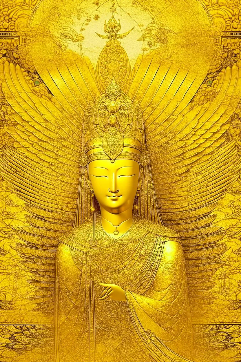 A golden yellow angelic heaven designed in ancient Egyptian hieroglyphics painted by Zhang Lu