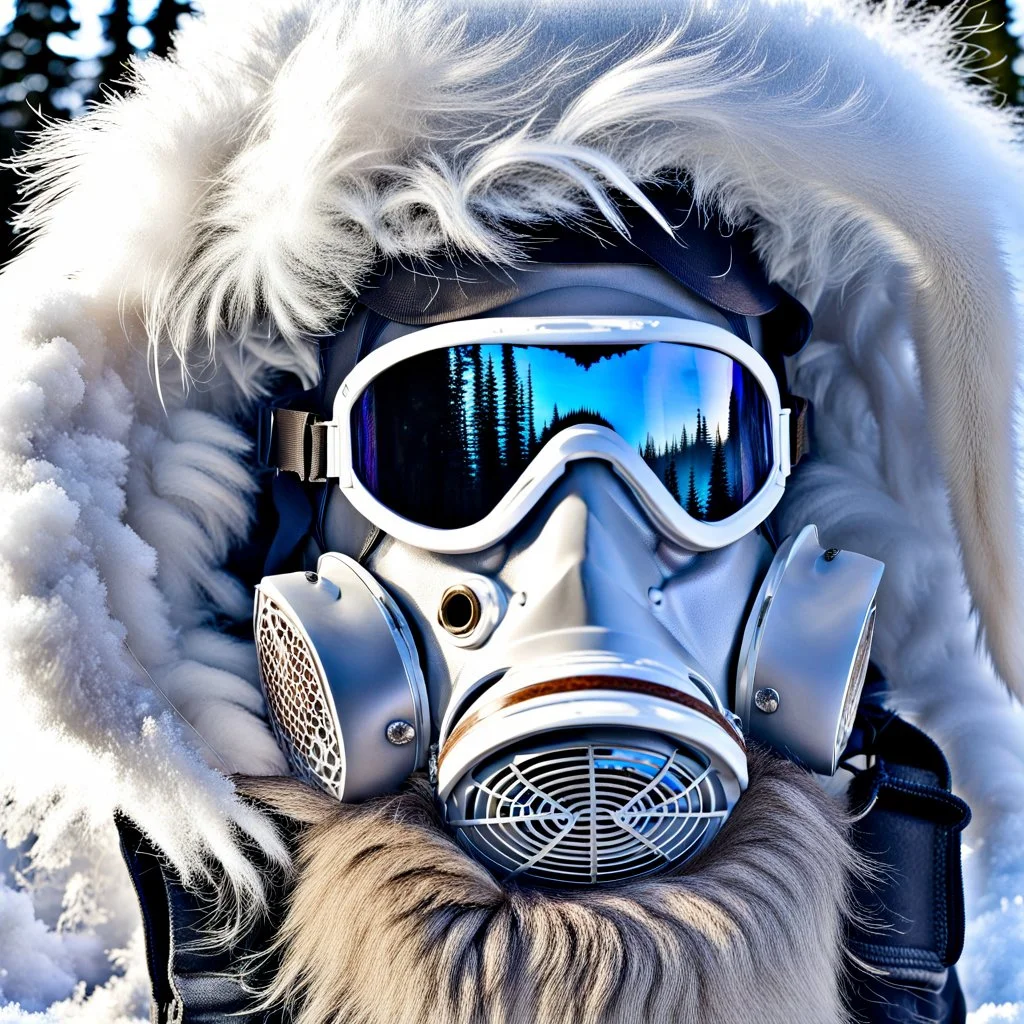 Yeti in an elastomeric respirator, Kananaskis Country