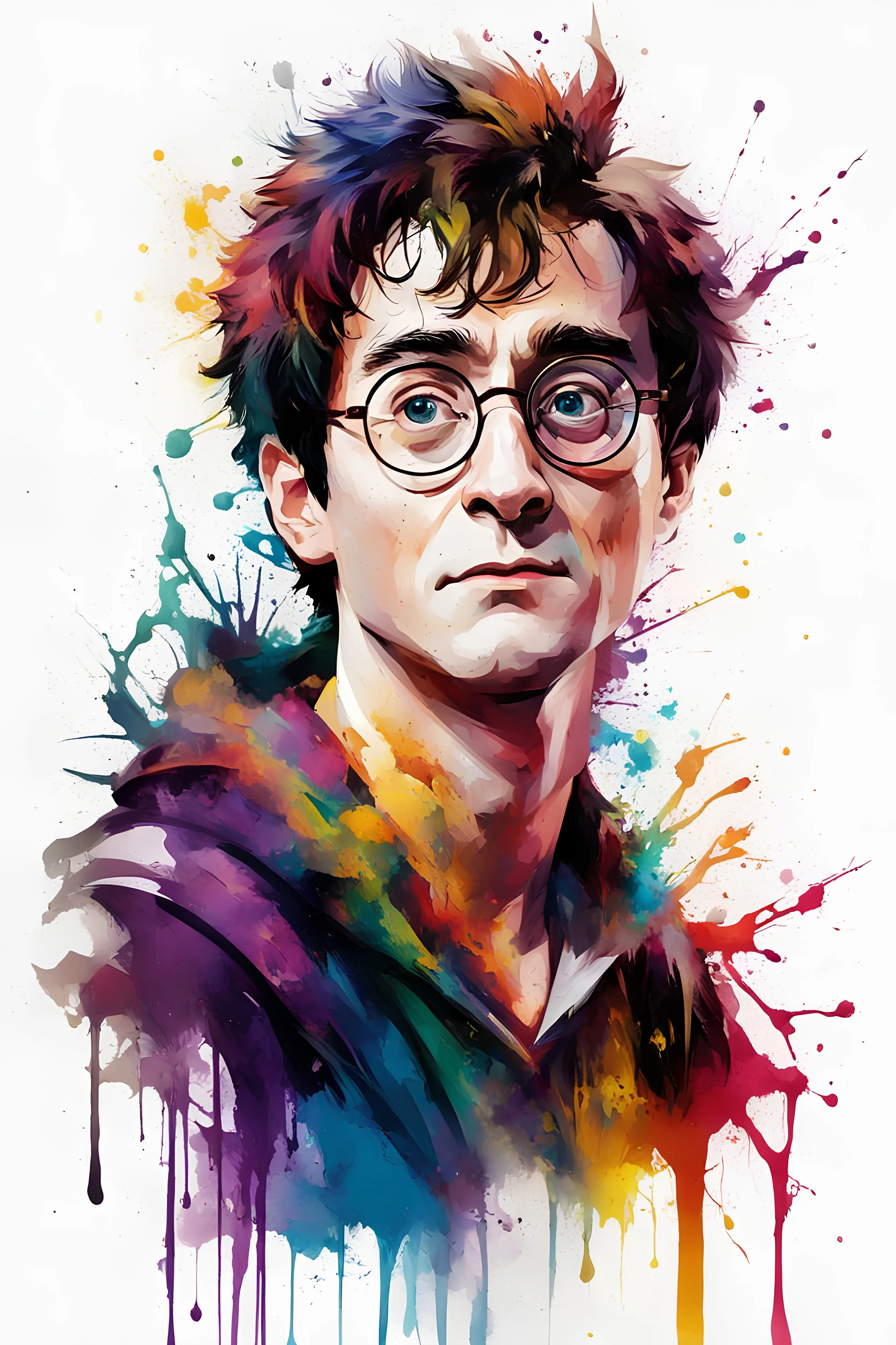 modern colored oil style of Harry Potter, white background, color splashes