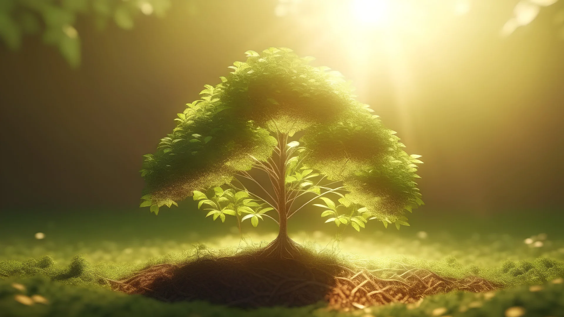 Small tree growing with sunshine in garden. eco concept, Generative AI