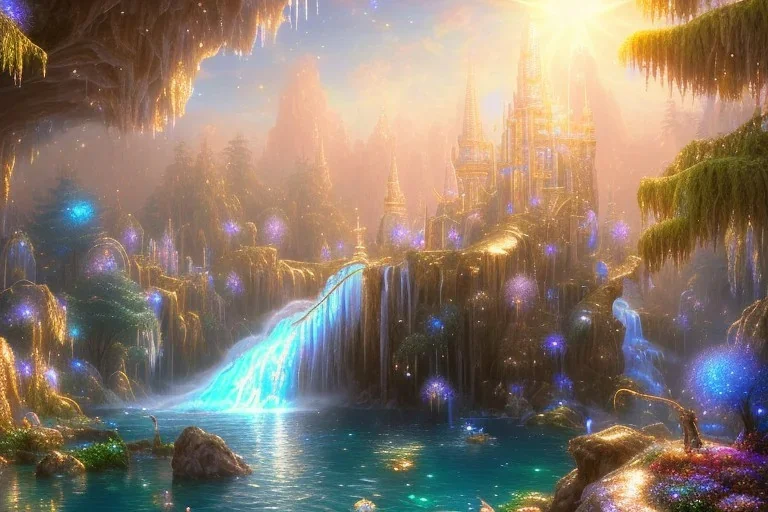  white and gold crystal cosmic ambiance，waterfall, full of details, smooth, bright sunshine，soft light atmosphere, light effect，vaporwave colorful, concept art, smooth, extremely sharp detail, finely tuned detail, ultra high definition, 8 k, unreal engine 5, ultra sharp focus