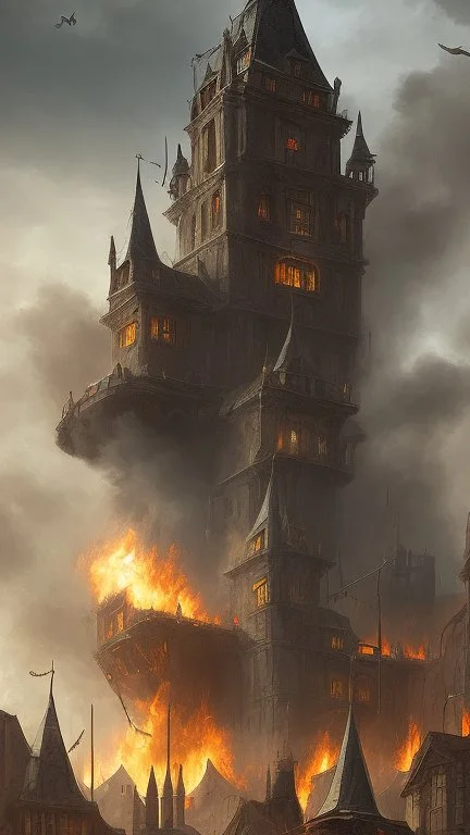 Instead of the pleasant, welcoming town you expected, you see columns of black smoke rising from burning medieval houses, running figures, and a dark, winged shape wheeling low over the keep that rises above the center of the town.