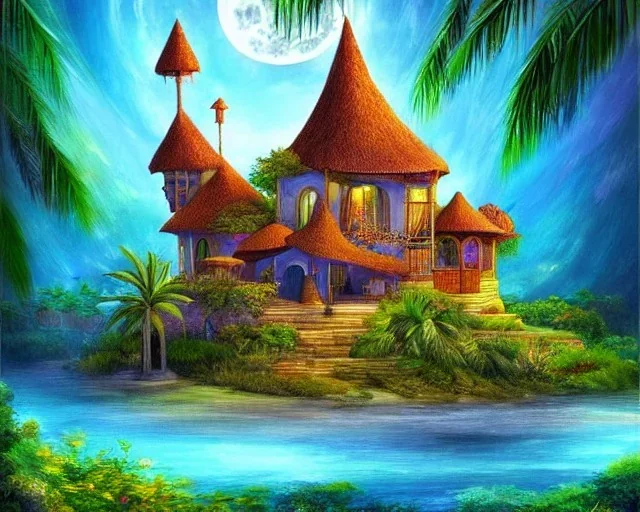 mystical house on a hot tropical island, fantasy art,