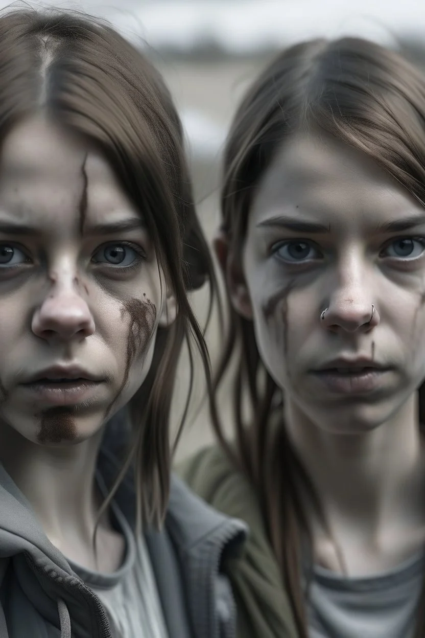 yakın 2 kız arkadaş 2D uzak uzaktan görünüm poz veriyorlar the walking death tarzı kameraya dönük yüzleri değişsin kameraya dönük Gölgelendir 2D ve çizgiler ile gölgelendirme